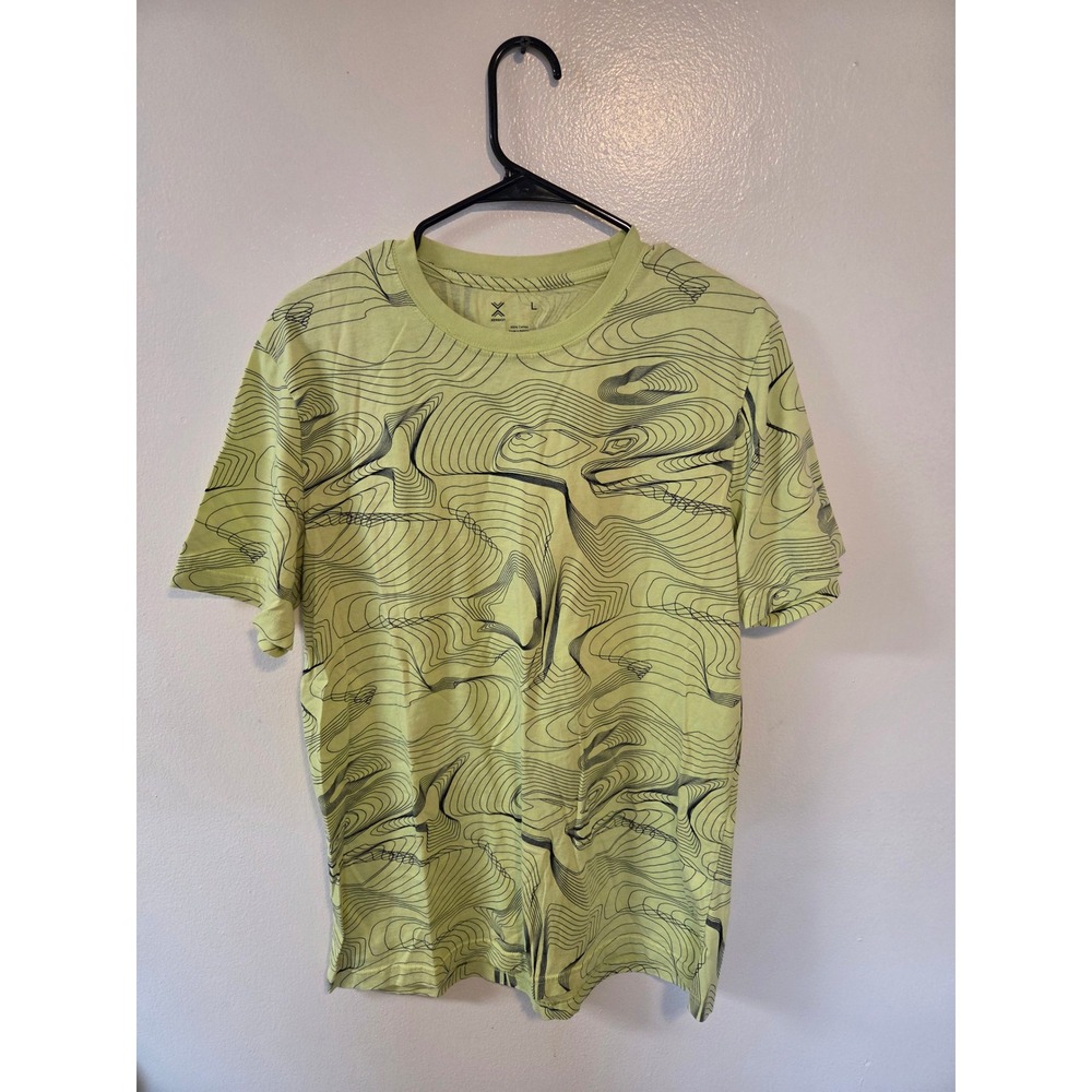 Xersion Mens Lime Green Topographic Graphic Tee Shirt Large 100% Cotton